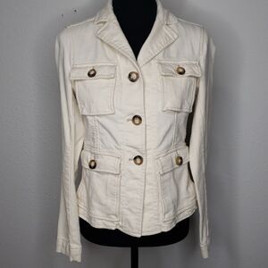 Vintage Gap Cotton Button Up Blazer Jacket Size 6 Cream Y2K Neutral Pockets